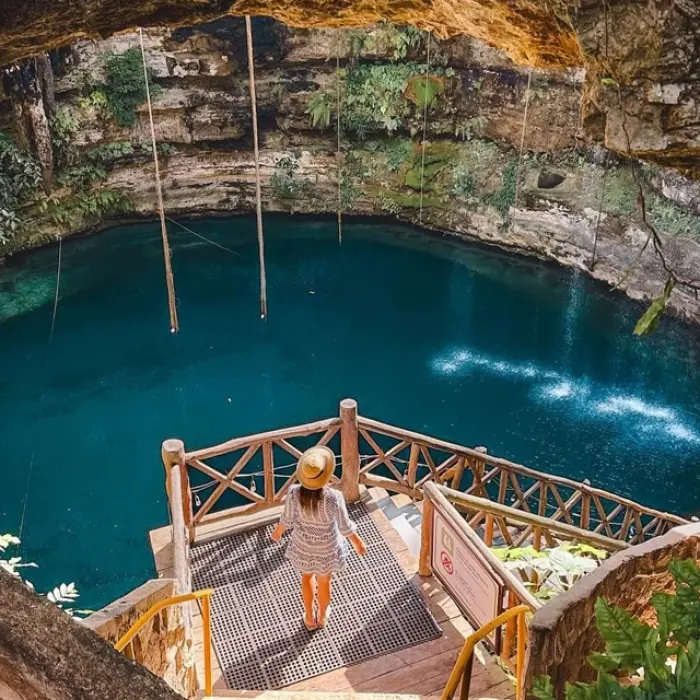 The inviting Cenote Saamal near Chichen Itza with its crystal-clear waters and natural beauty.
