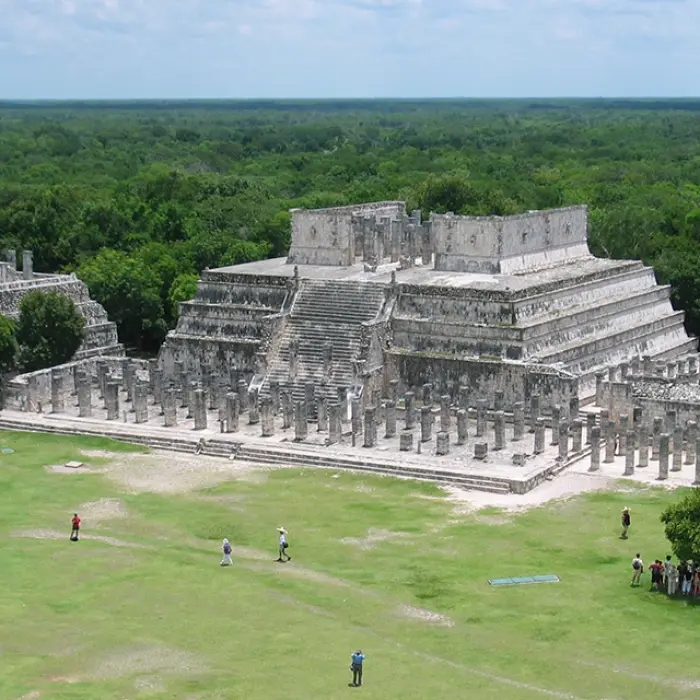 Plaza Mil Columnas at Chichen Itza, showcasing a majestic open space surrounded by historic columns