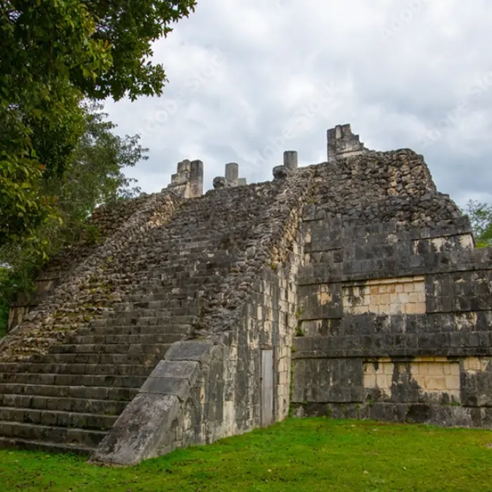 Templo de las Mesas at Chichen Itza, featuring unique stone platforms and classic Mayan design