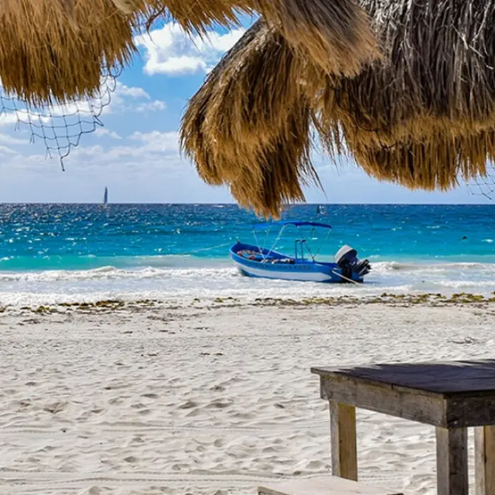 Rustic beach palapa on Isla Contoy during the Paradise Islands eco tour