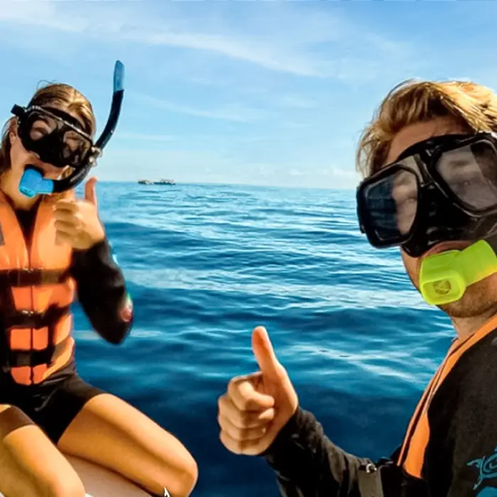 Group of friends snorkeling in Isla Mujeres on the Paradise Islands adventure tour
