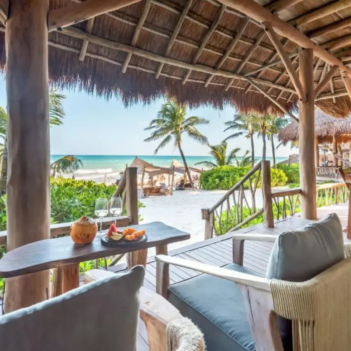 beachfront balcony of suite at Ahau Tulum