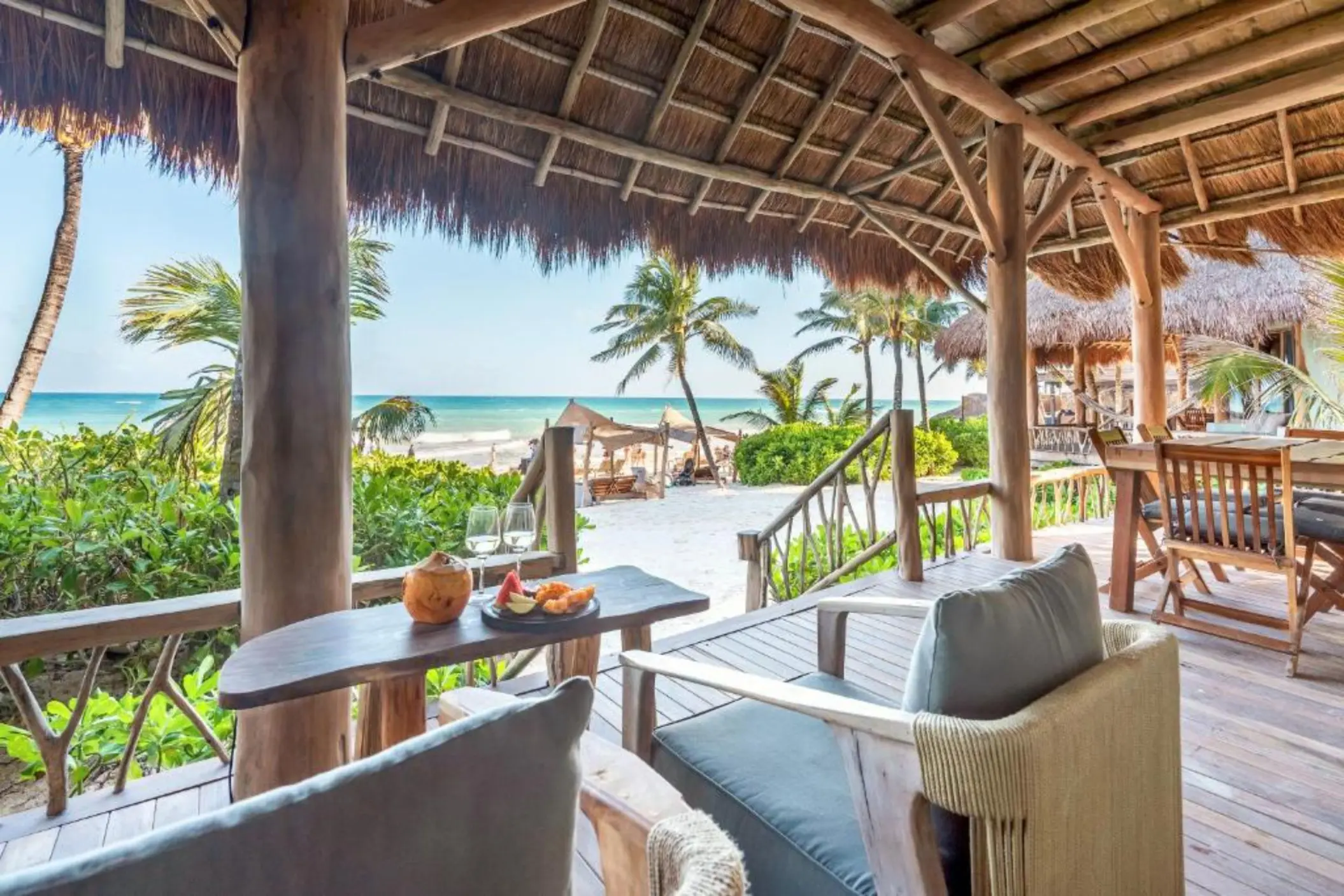 beachfront balcony of suite at Ahau Tulum