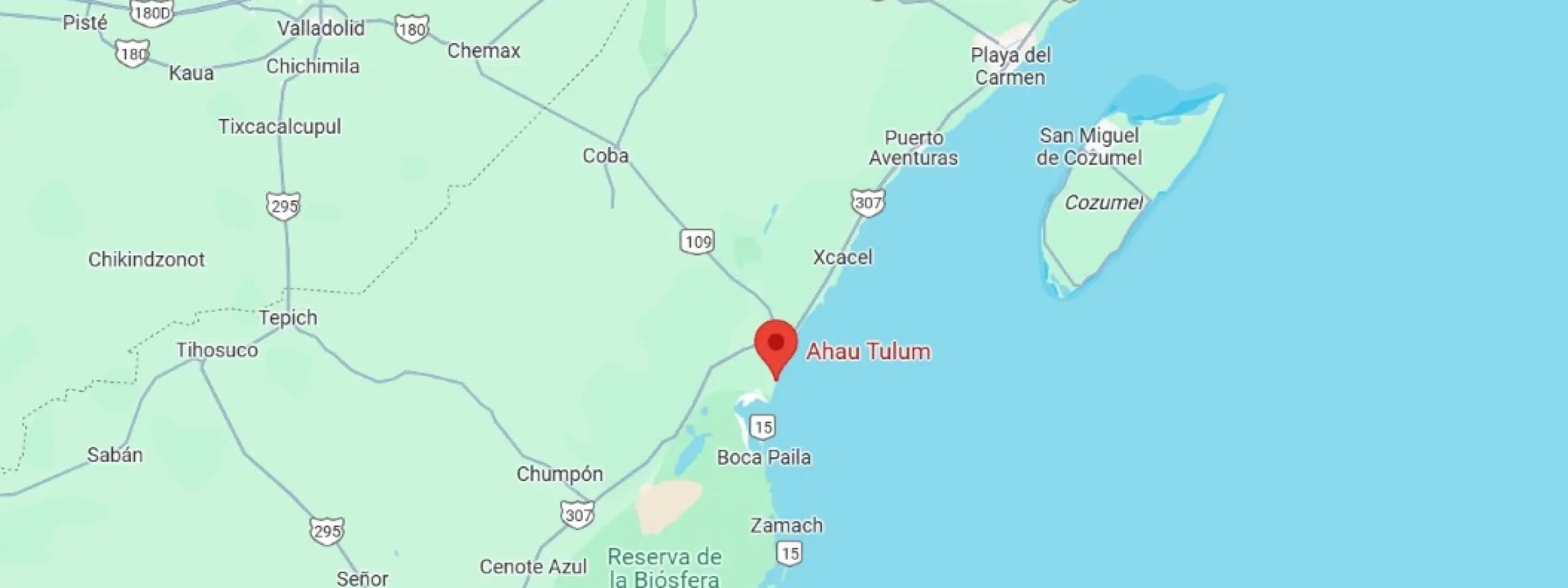 map showing location of Ahau Tulum in Mexico