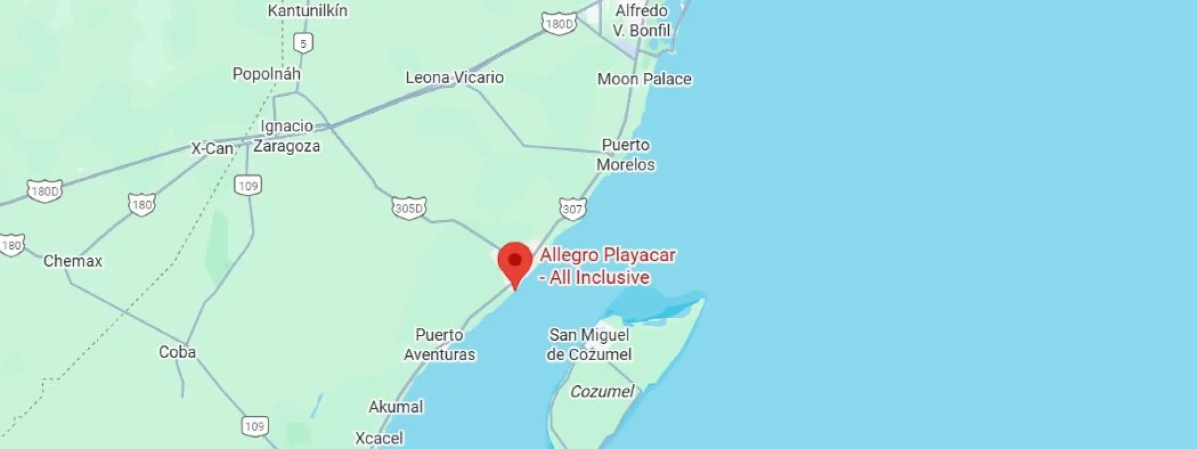 map showing location of allegro playacar in Mexico