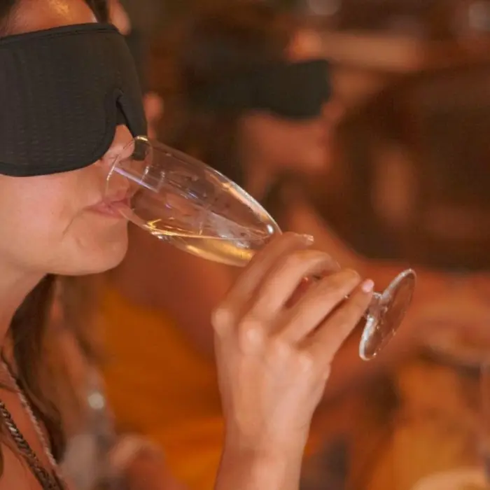 blindfolded wine tasting at Ana y Jose Hotel