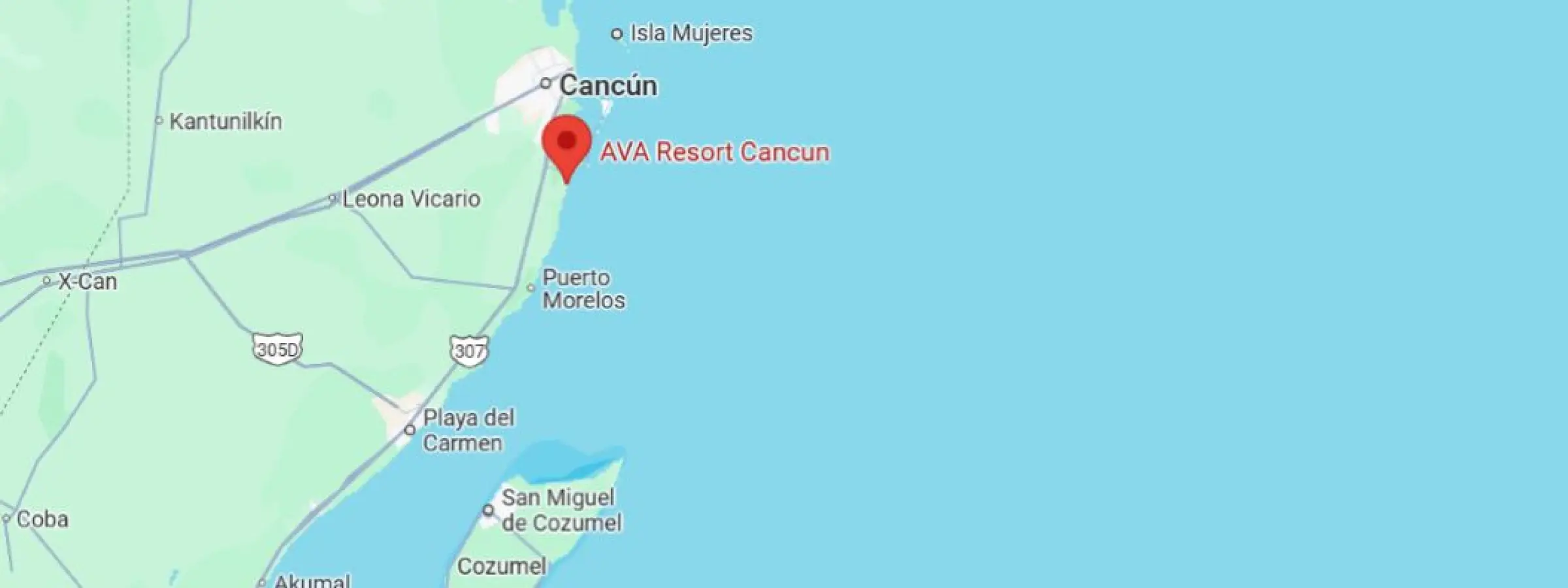 map showing location on ava cancun in Mexico