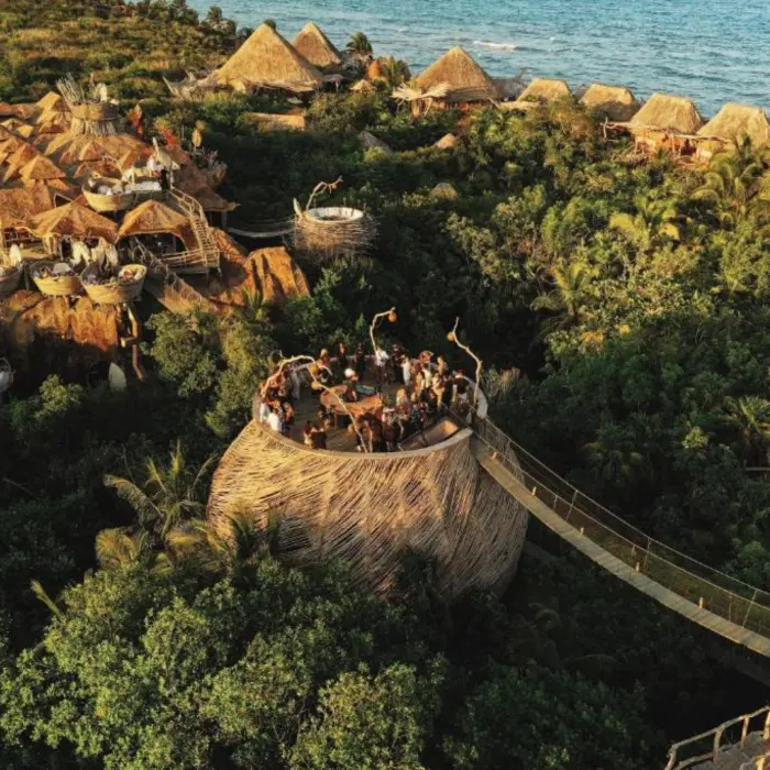 aerial view of Azulik Tulum with its restaurant and villas