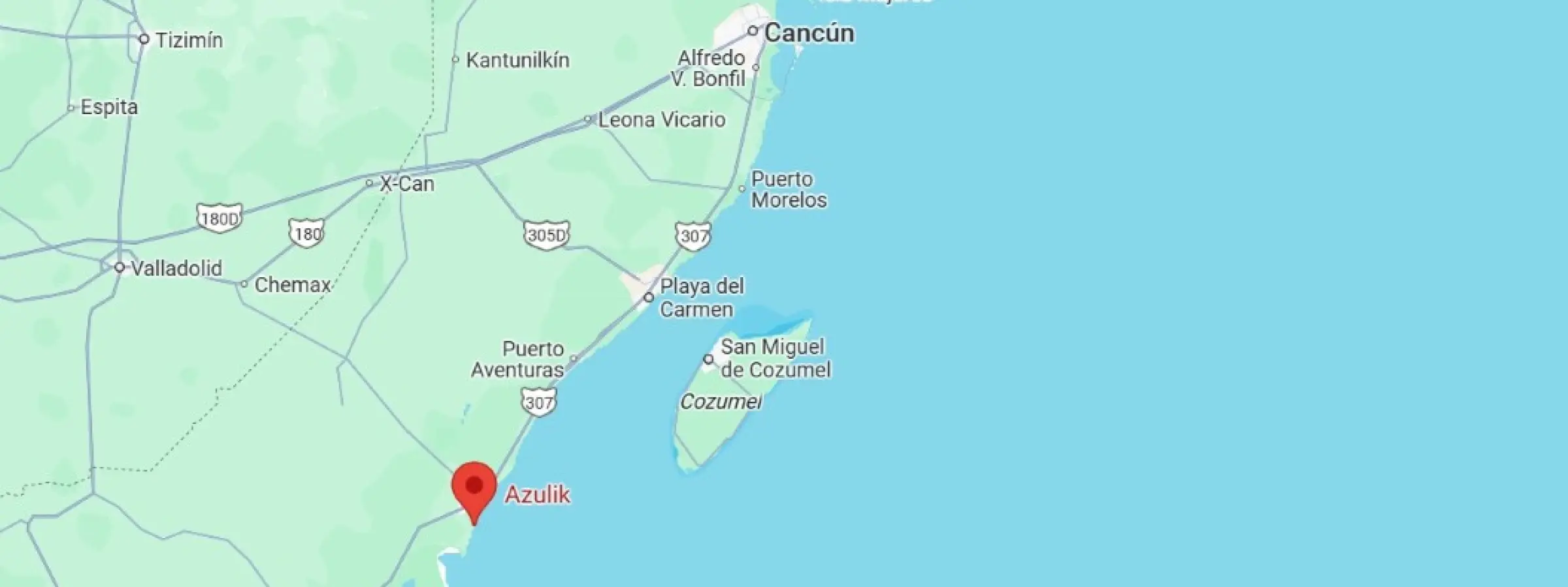 map showing location of Azulik Tulum in Mexico