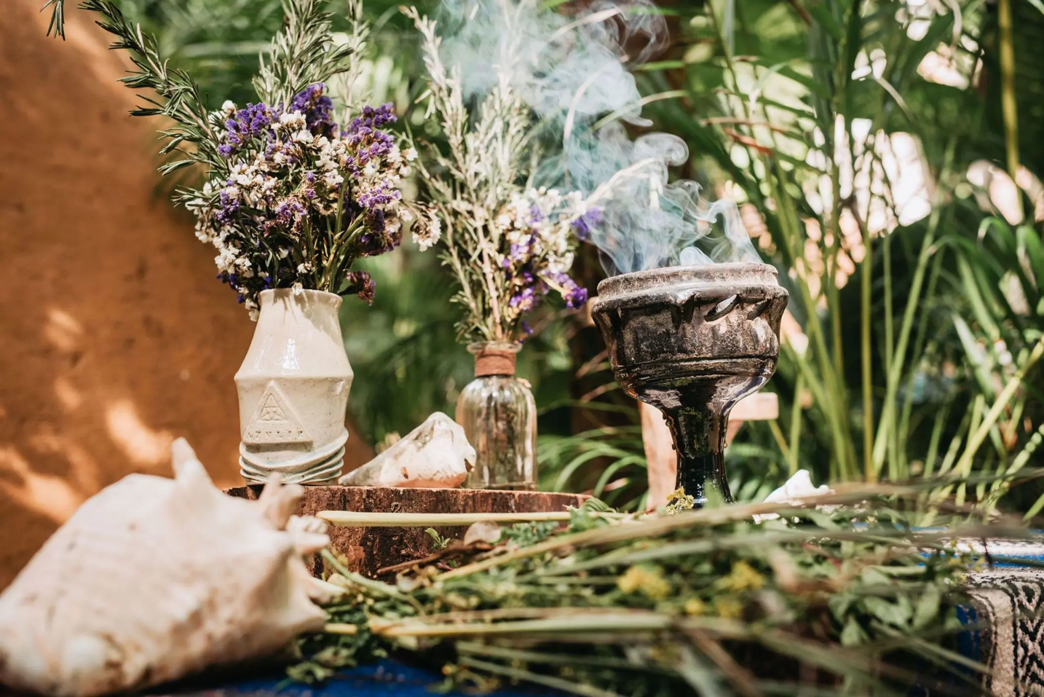 traditional soothing ceremony setup in the spa at Azulik Tulum