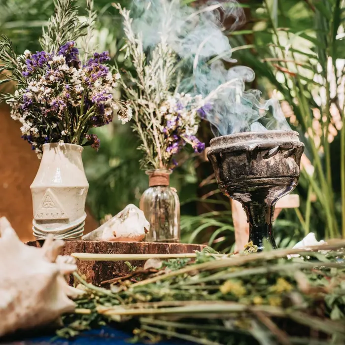 traditional soothing ceremony setup in the spa at Azulik Tulum