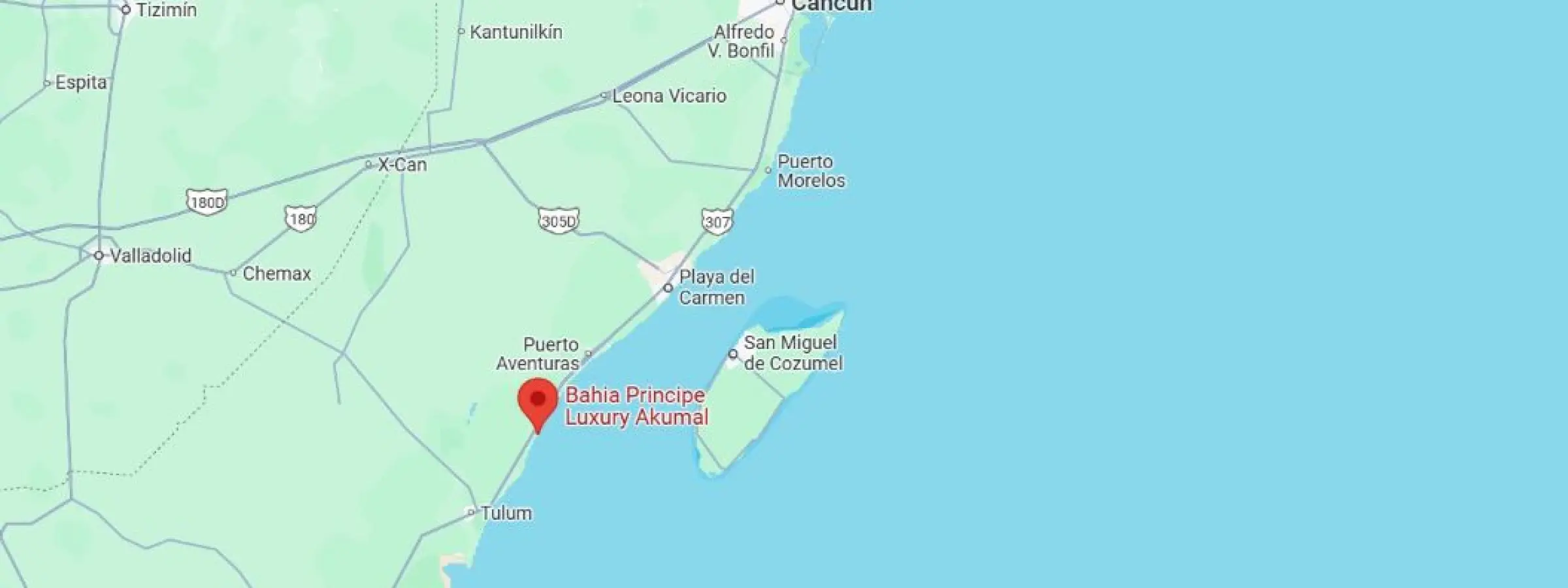map showing location of Bahia Principe Luxury Akumal in Mexico