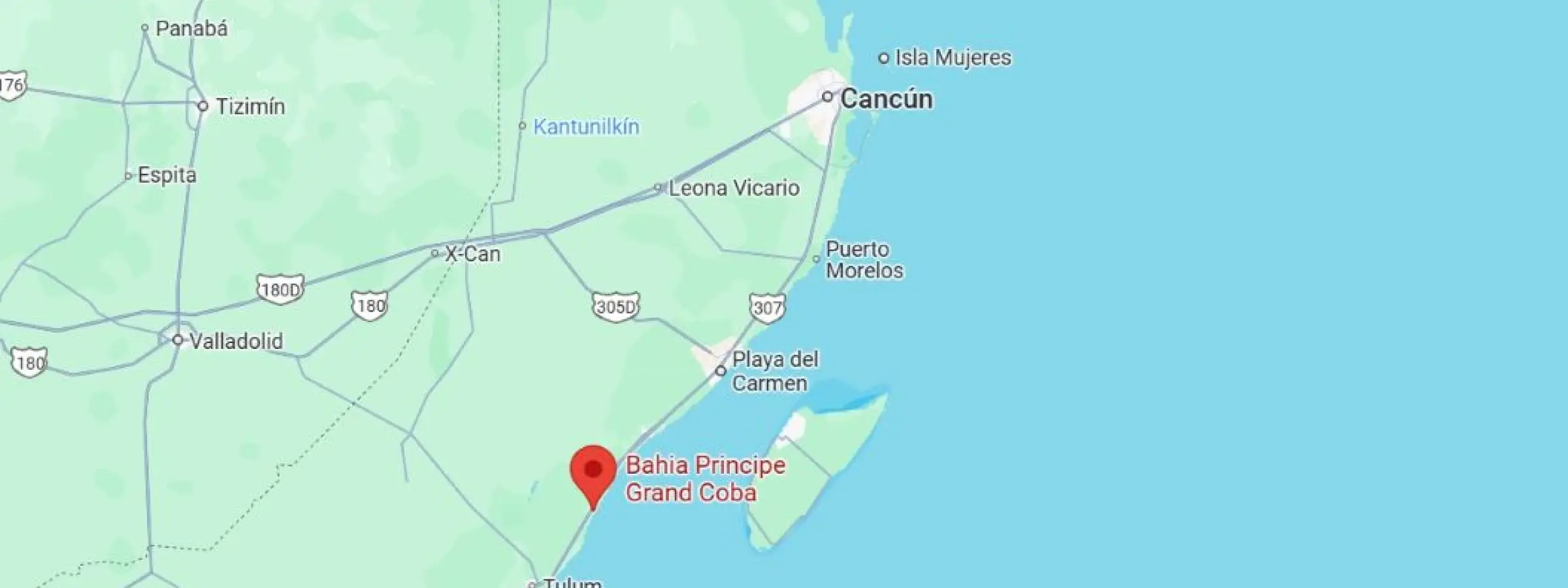map showing location of Bahia Principe Grand Coba in Mexico
