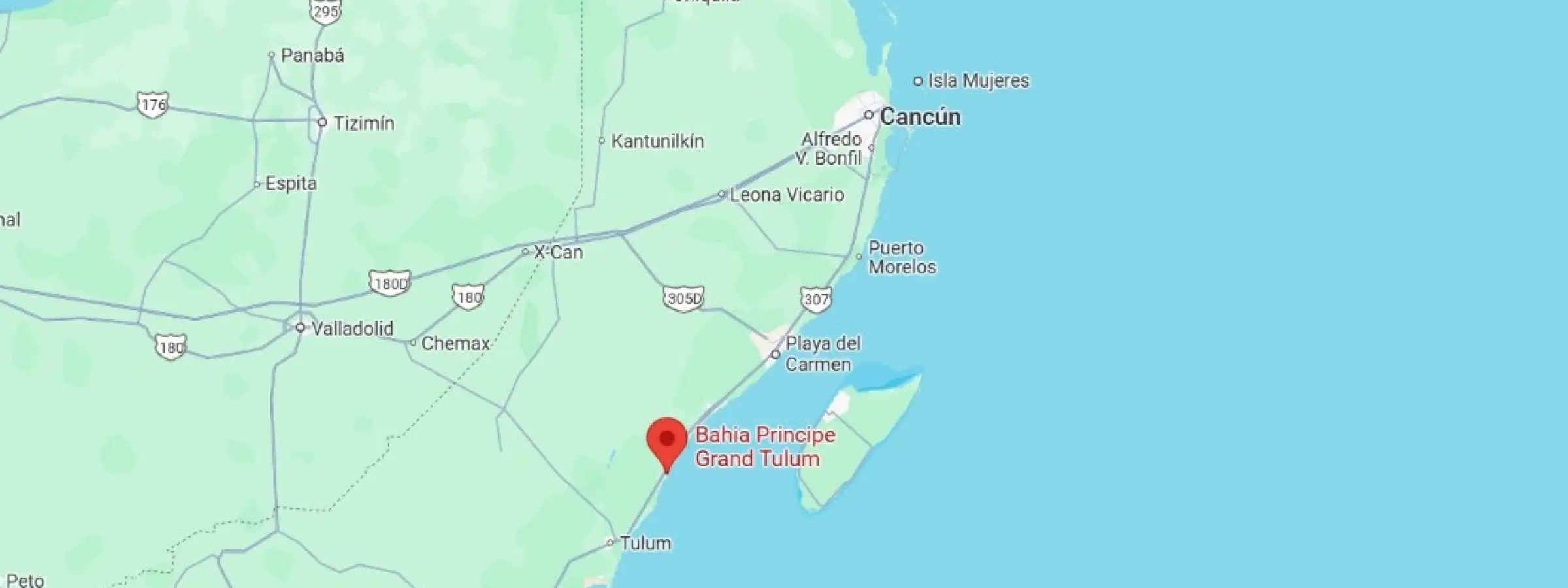map showing location of Bahia Principe Grand Tulum in Mexico