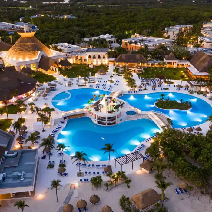 pool and resort grounds aerial view Bahia Principe Grand Tulum