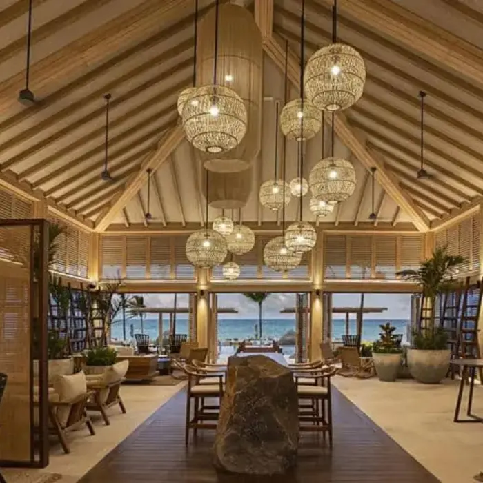 lobby of the sands beach club at Banyan Tree Mayakoba