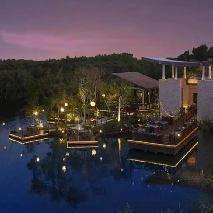 exterior of the saffron restaurant at Banyan Tree Mayakoba