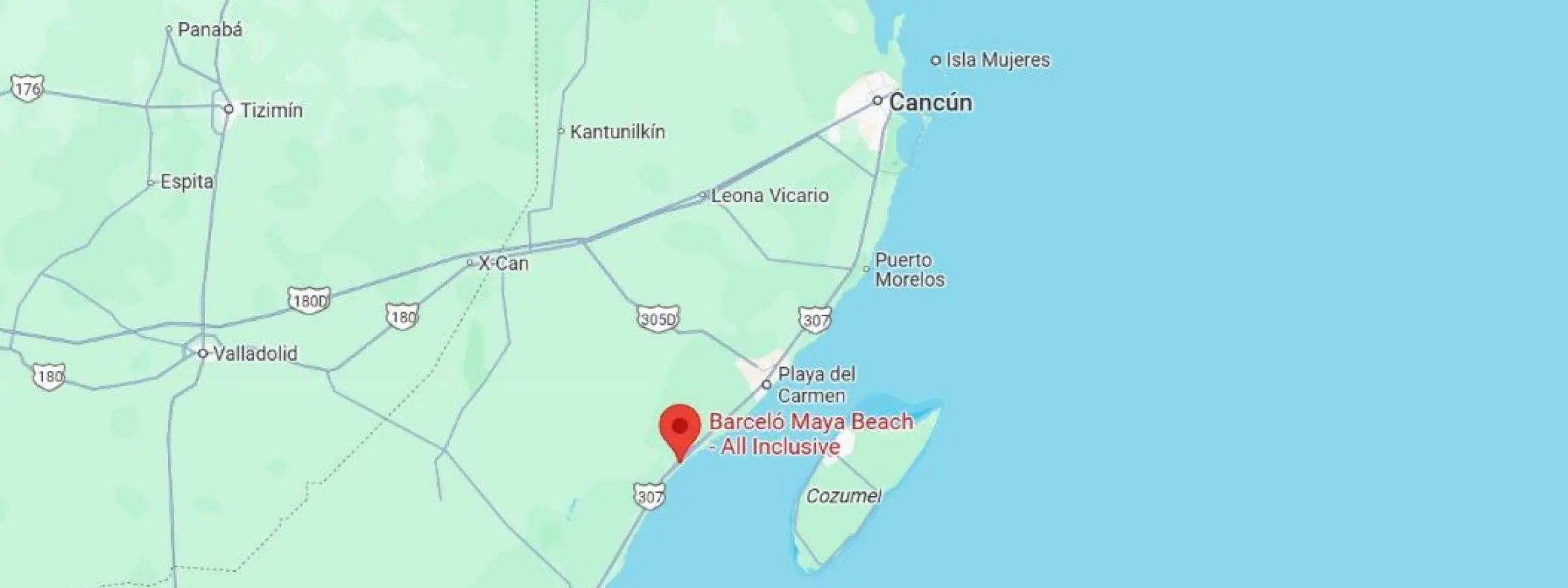 map showing location of Barcelo Maya Beach in Mexico