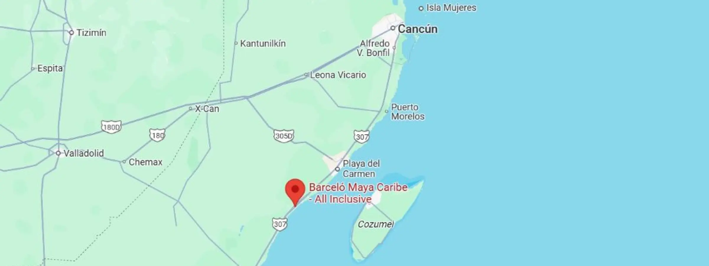 map showing location of Barcelo Maya Caribe in Mexico