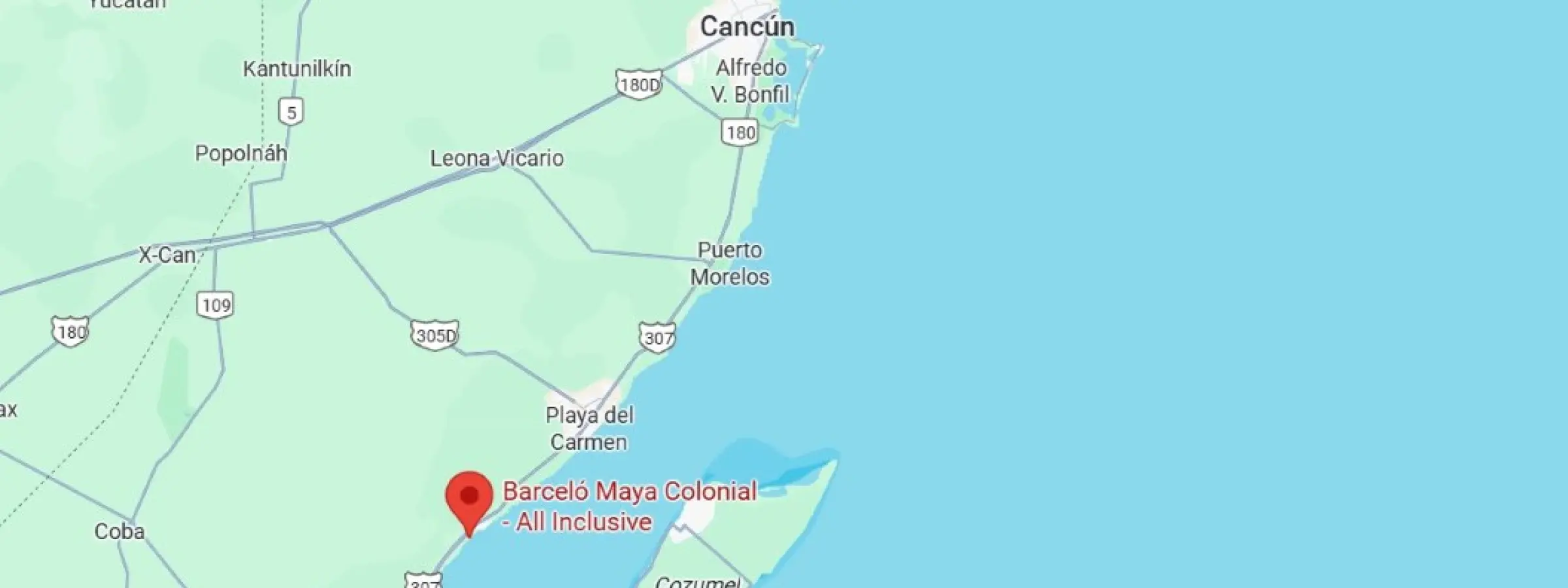 map showing location of Barcelo Maya Colonial in Mexico