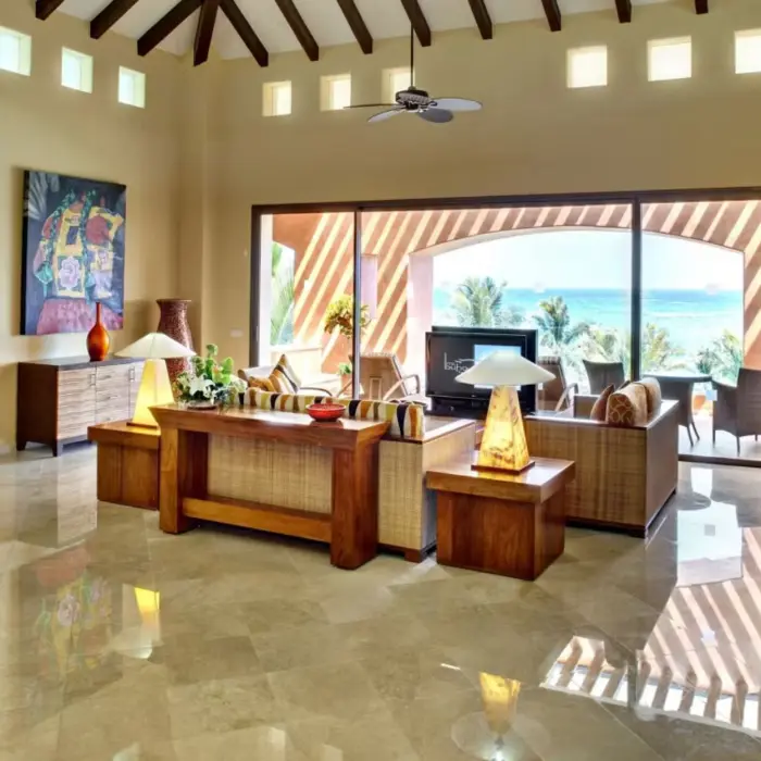 living space of presidential oceanfront suite at Barceló Maya Palace