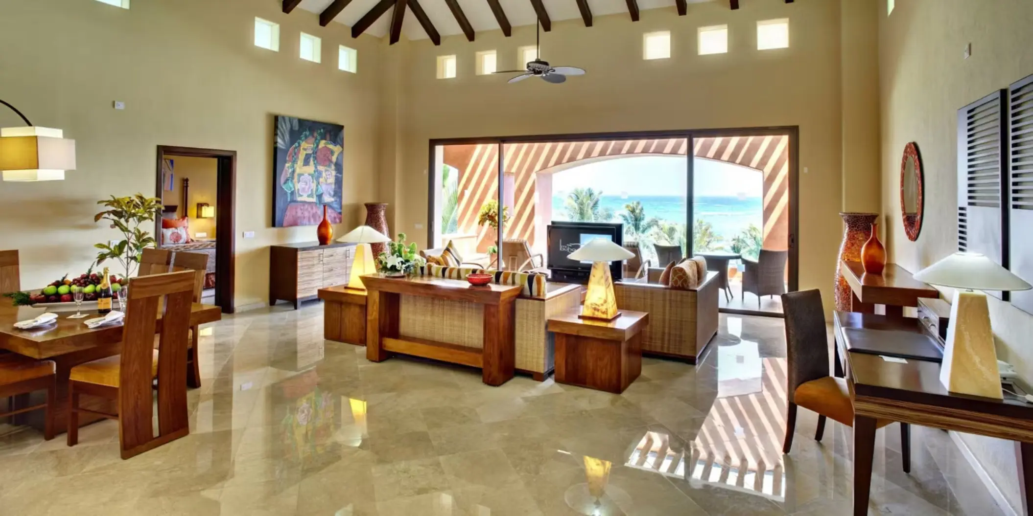 living space of presidential oceanfront suite at Barceló Maya Palace