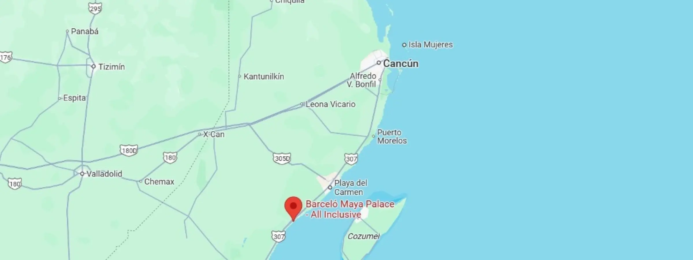 map showing location of Barcelo Maya Palace in Mexico