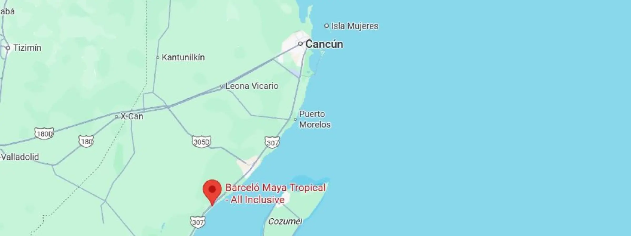 map showing location of Barcelo Maya Tropical in Mexico