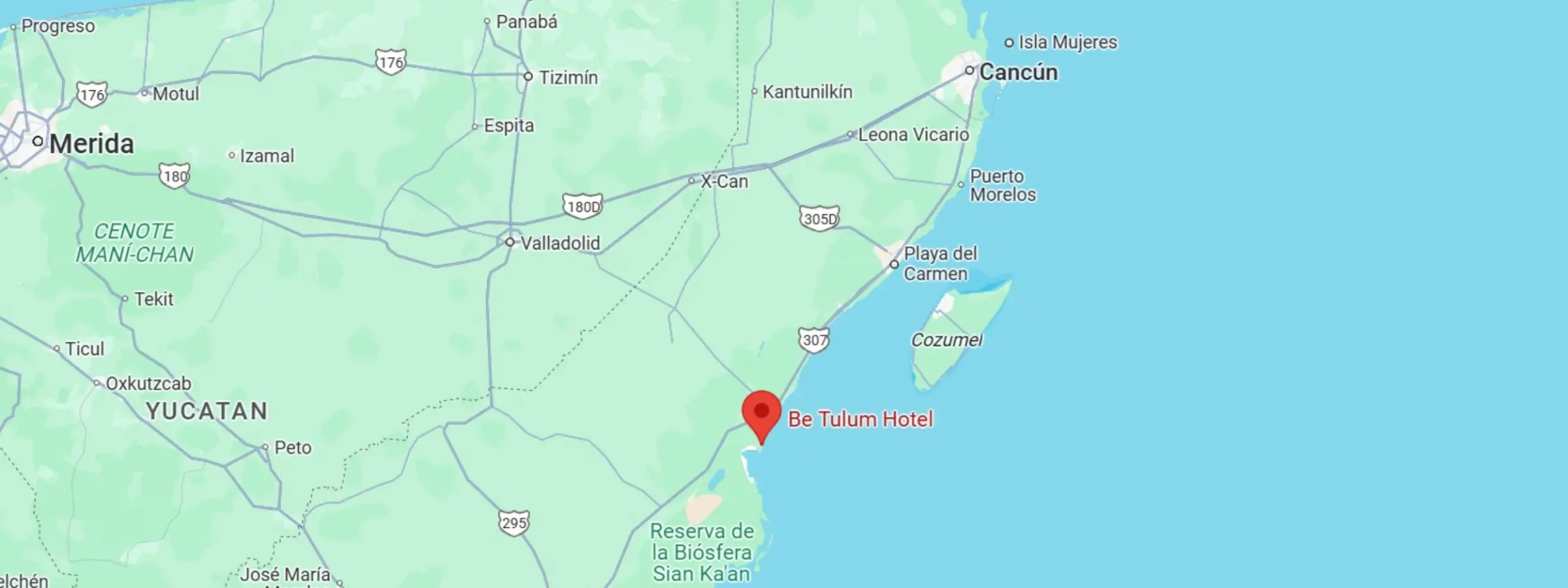 map showing location of be tulum in Mexico