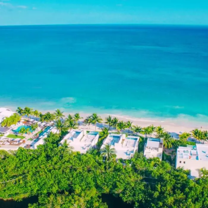 aerial view of Blue Diamond Luxury Boutique Hotel with the beach