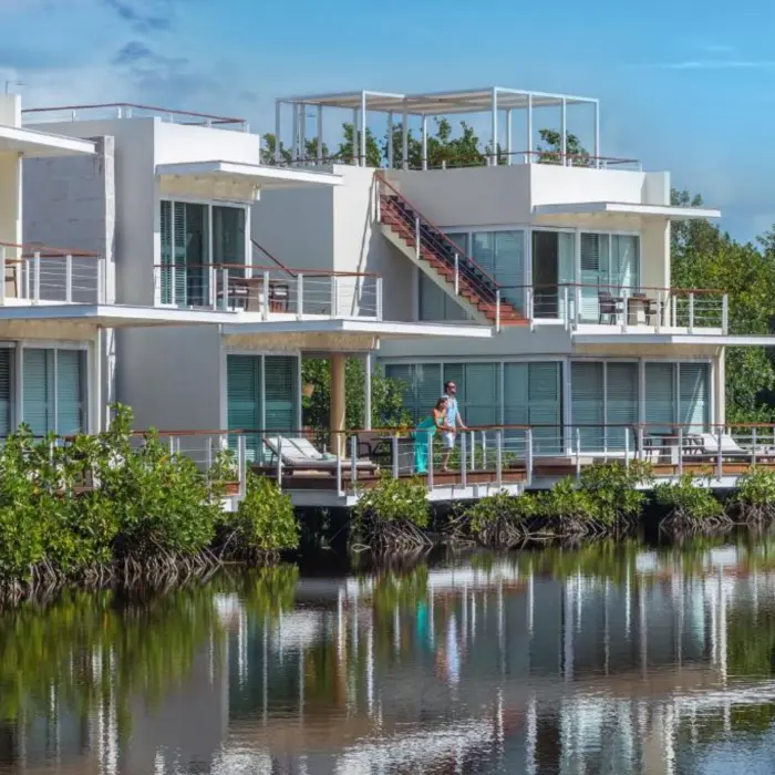 exterior of palafitos suites at Blue Diamond Luxury Boutique Hotel