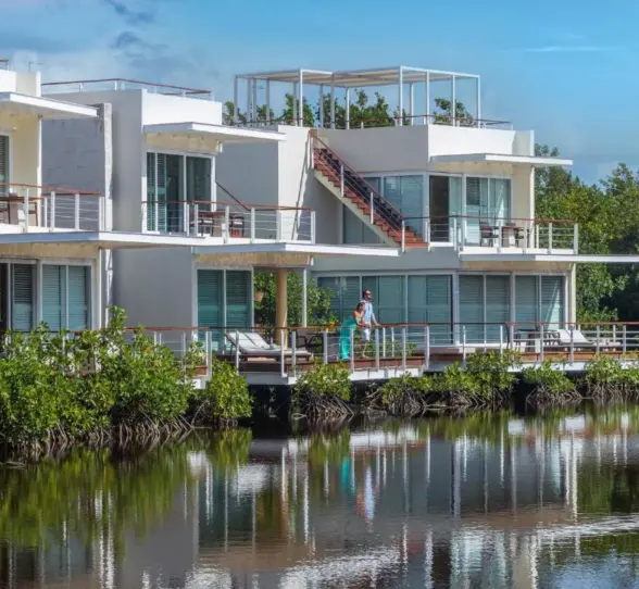 exterior of palafitos suites at Blue Diamond Luxury Boutique Hotel