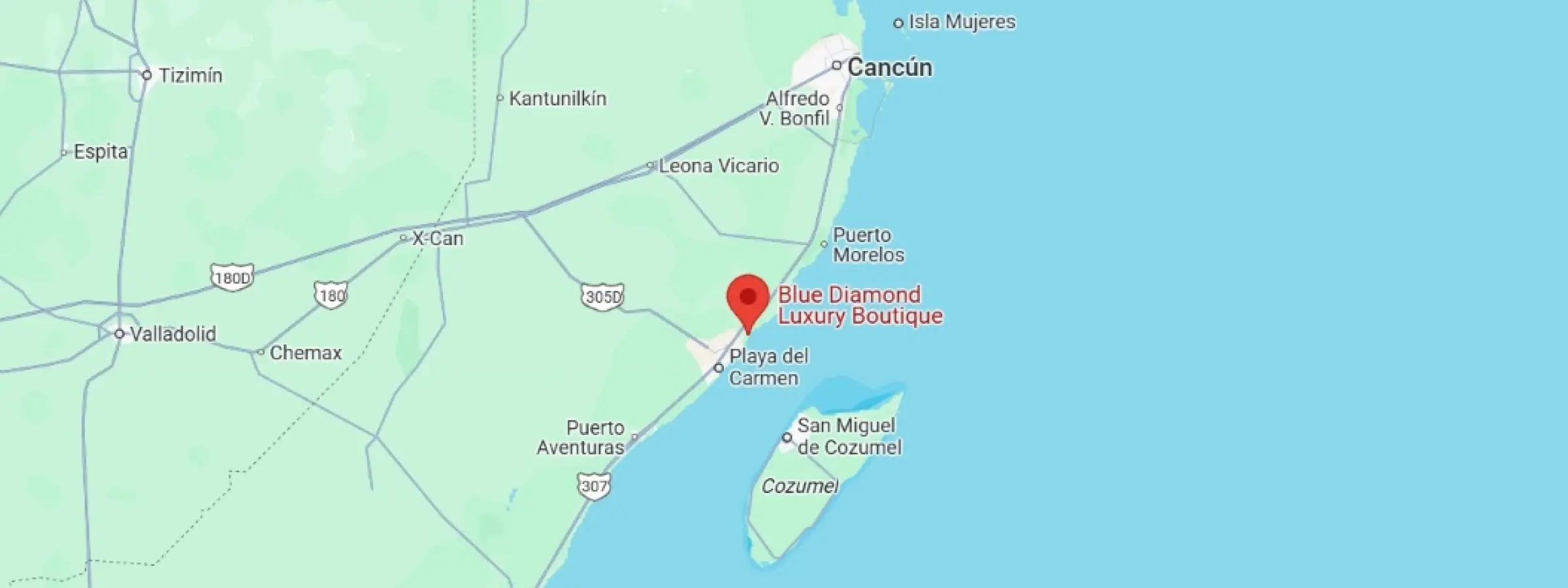 map showing location of Blue Diamond Luxury Boutique Hotel in Mexico