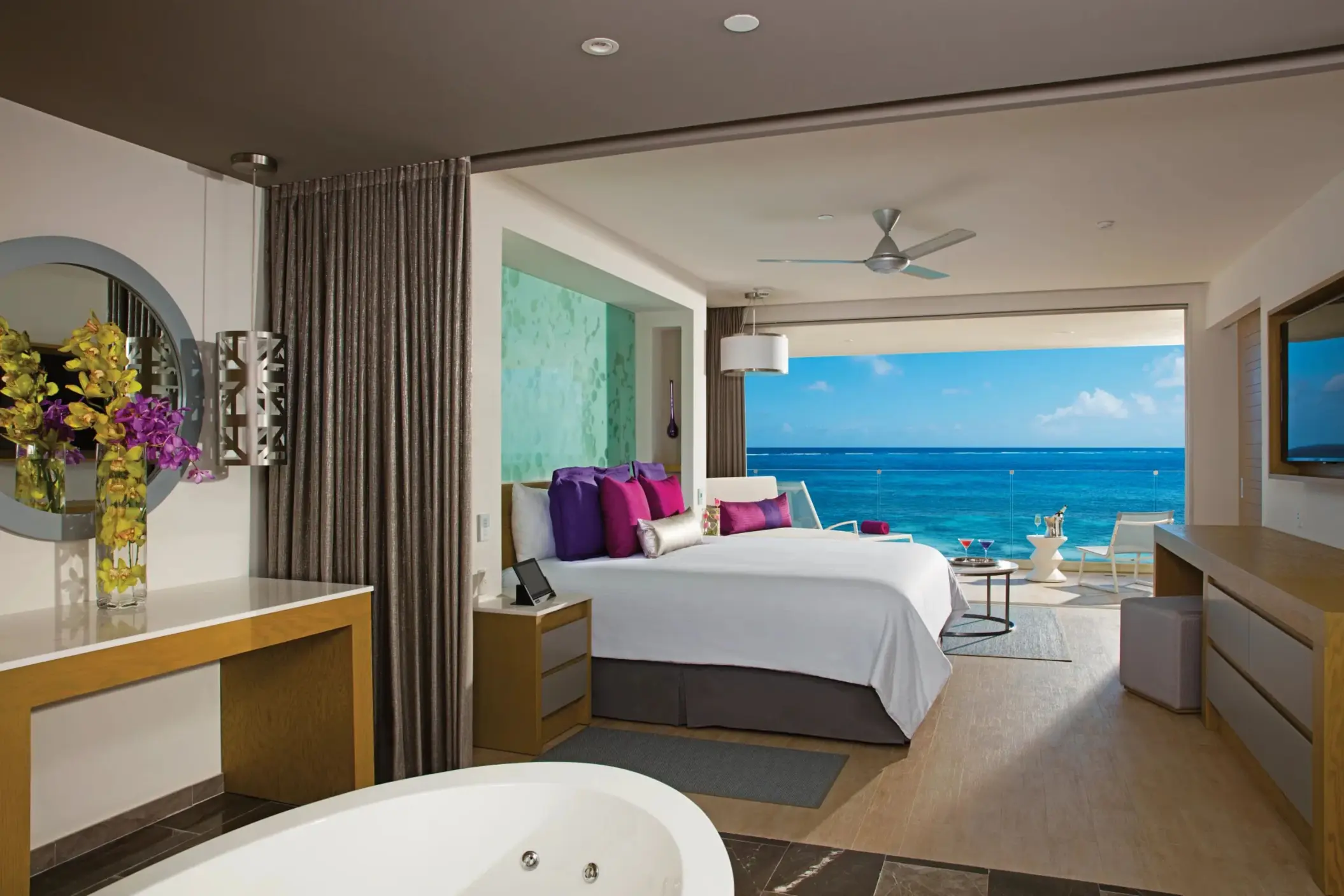 Master suite with panoramic ocean views, private terrace, and open-concept layout for coastal comfort.