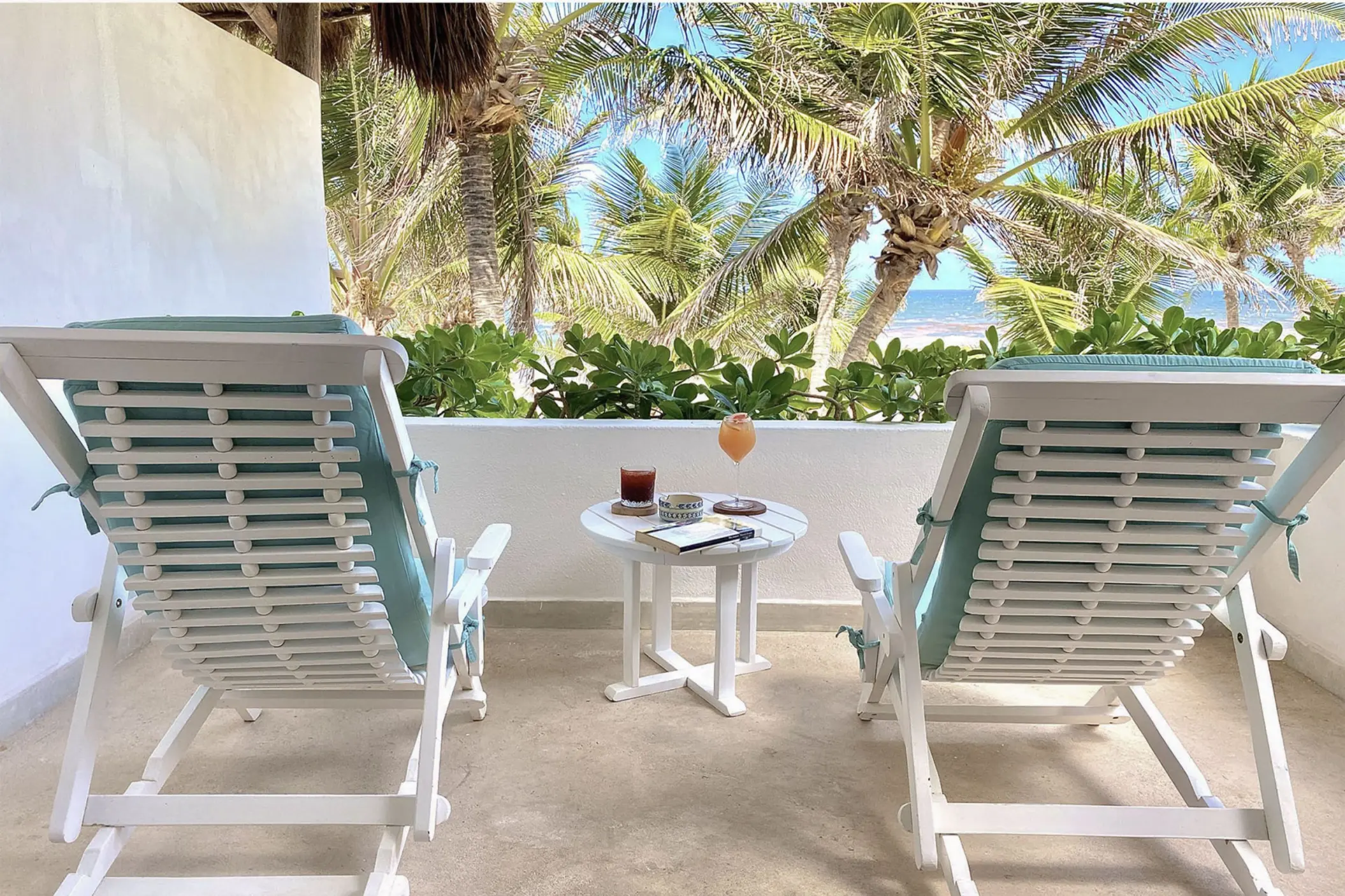 balcony of beachfront rooftop room at Cabanas Tulum Hotel