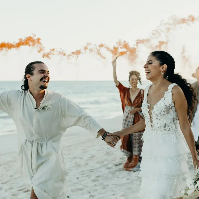 bride groom and guests at Casa Ganesh tulum beach venue
