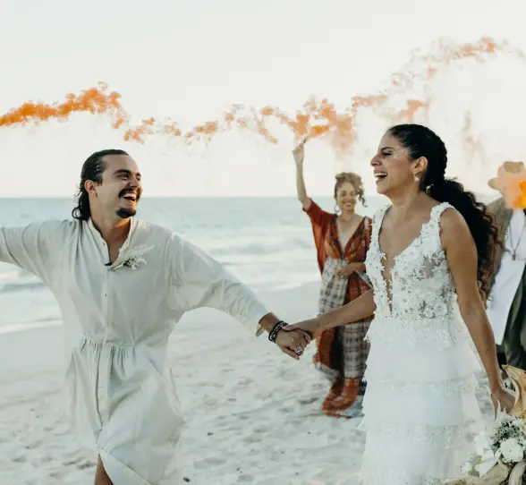 bride groom and guests at Casa Ganesh tulum beach venue