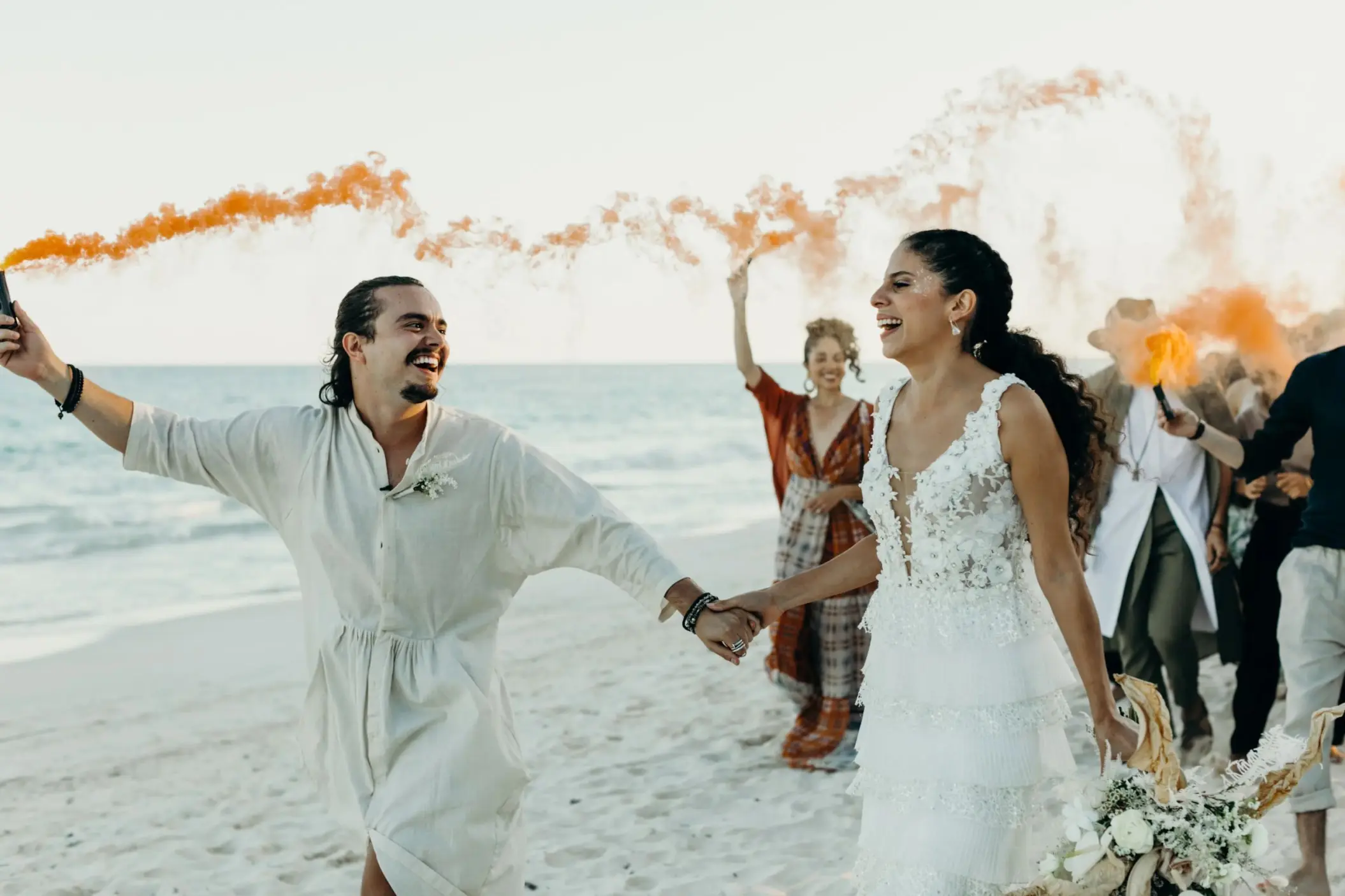 bride groom and guests at Casa Ganesh tulum beach venue