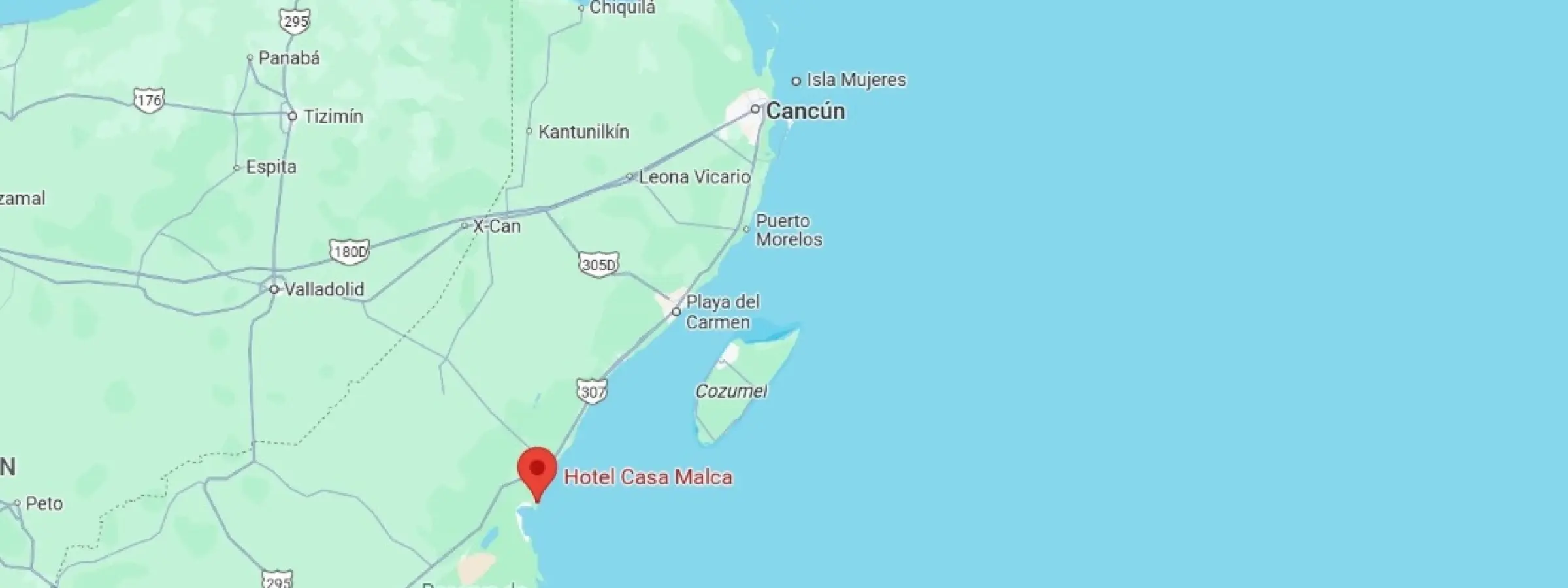 map showing location of Casa Malca in Mexico