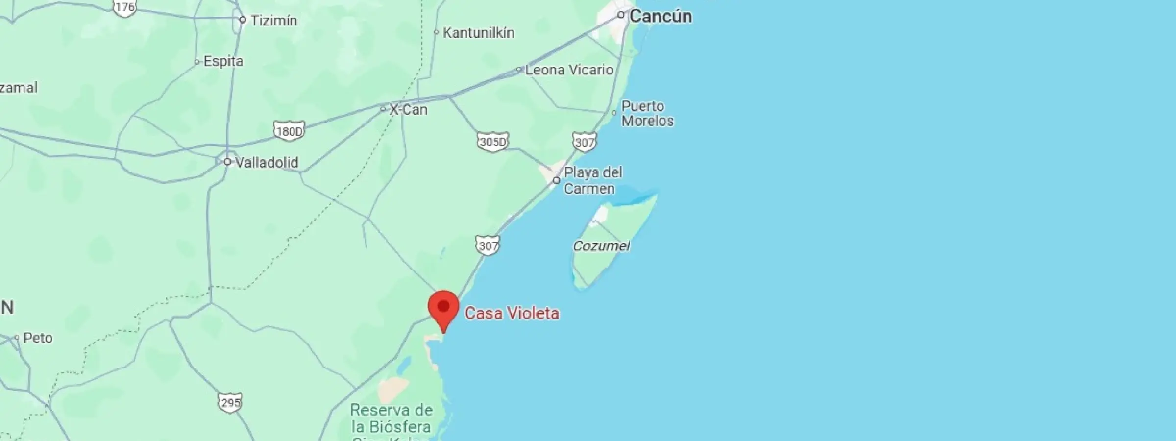 map showing location of Casa Violeta in Mexico