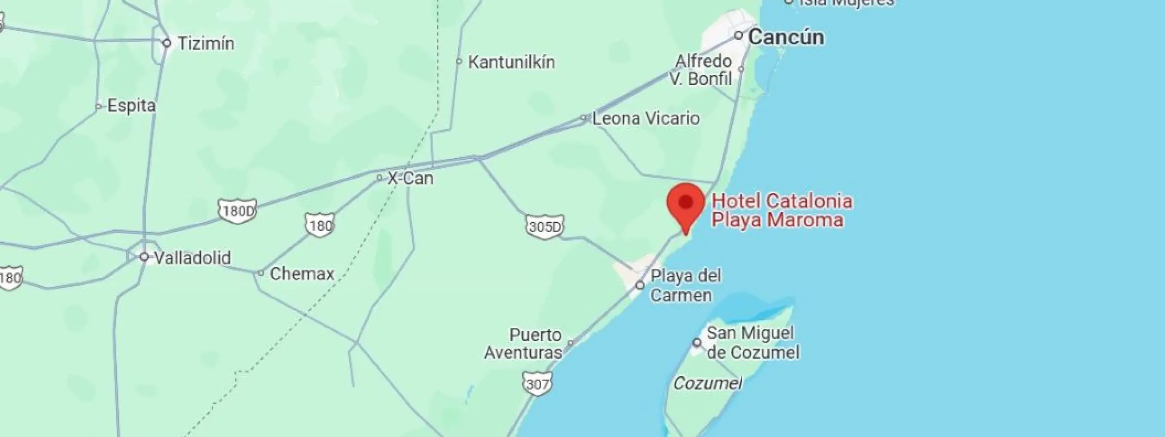 map showing location of catalonia playa maroma in Mexico