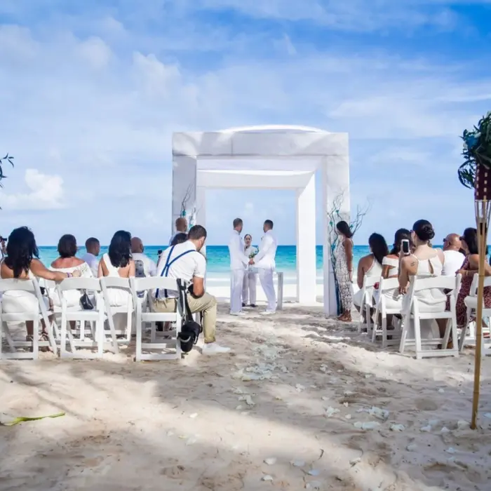 lgbtq wedding on the beach at Catalonia Royal Tulum