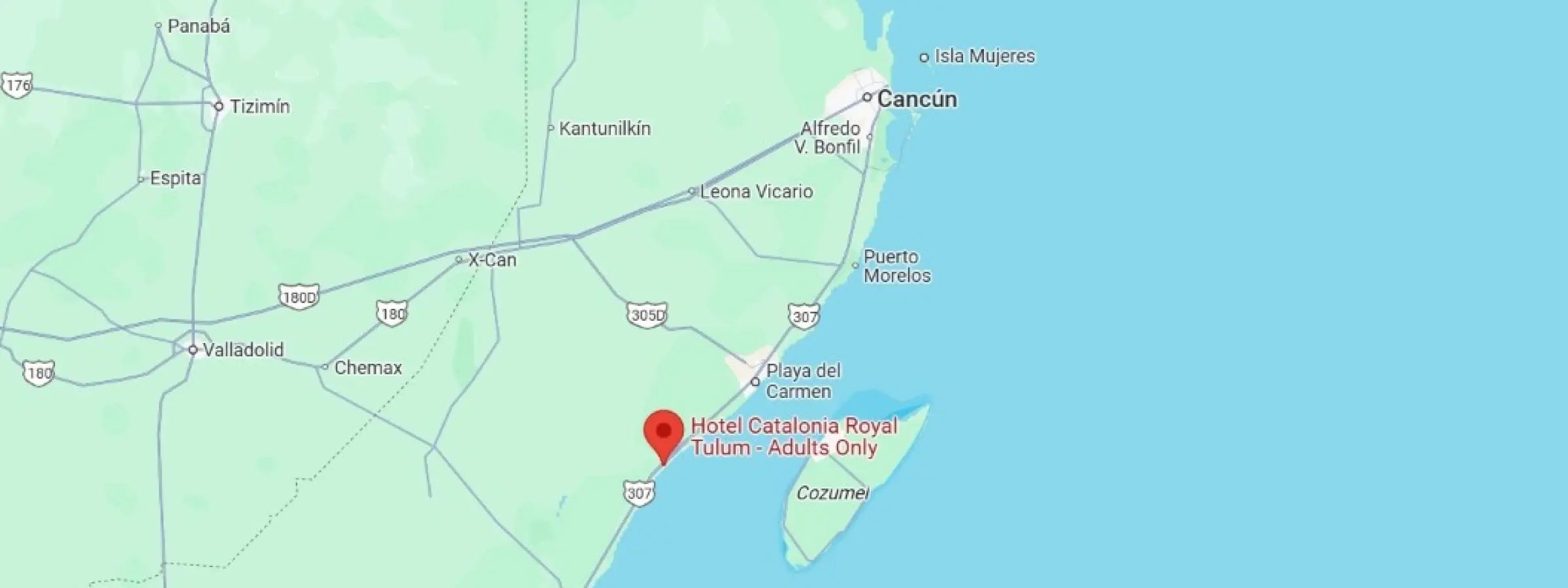 map showing location of Catalonia Royal Tulum in Mexico