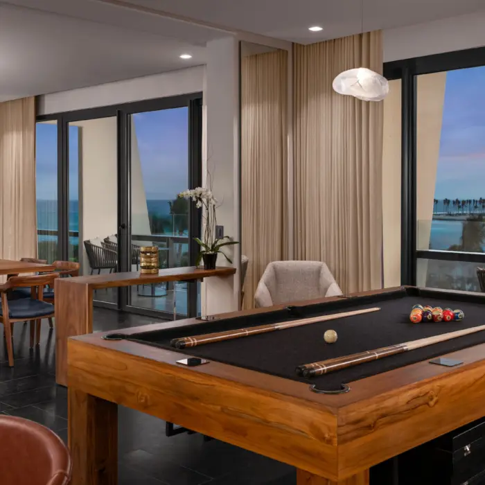 lounge with snooker table at Conrad Tulum
