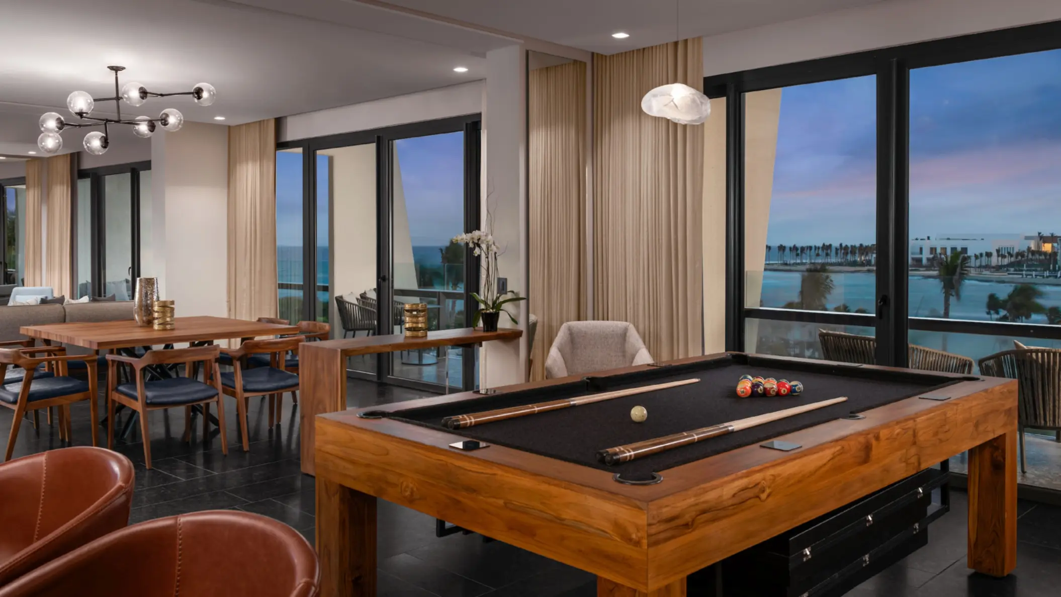 lounge with snooker table at Conrad Tulum
