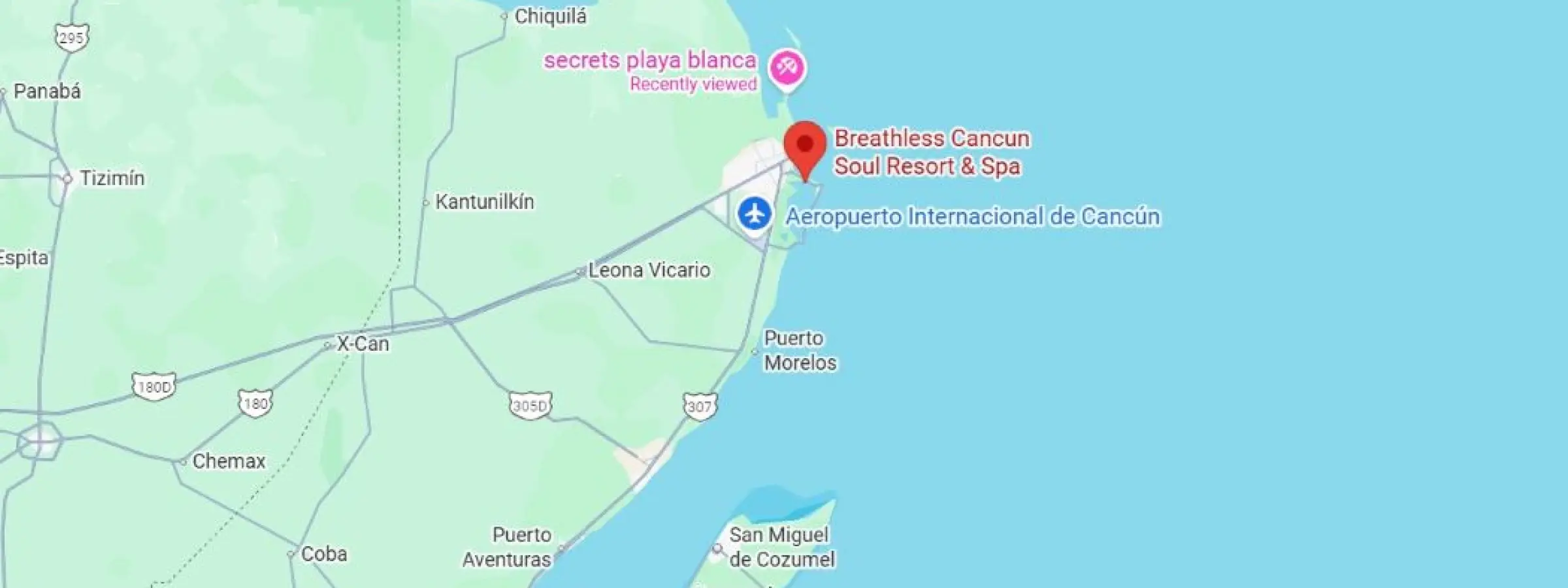 map showing location of breathless cancun soul in mexico