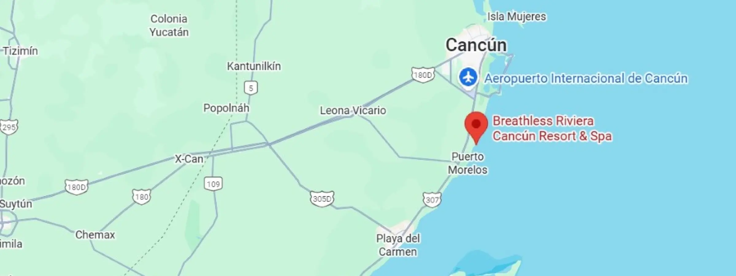 map showing location of breathless riviera cancun in Mexico
