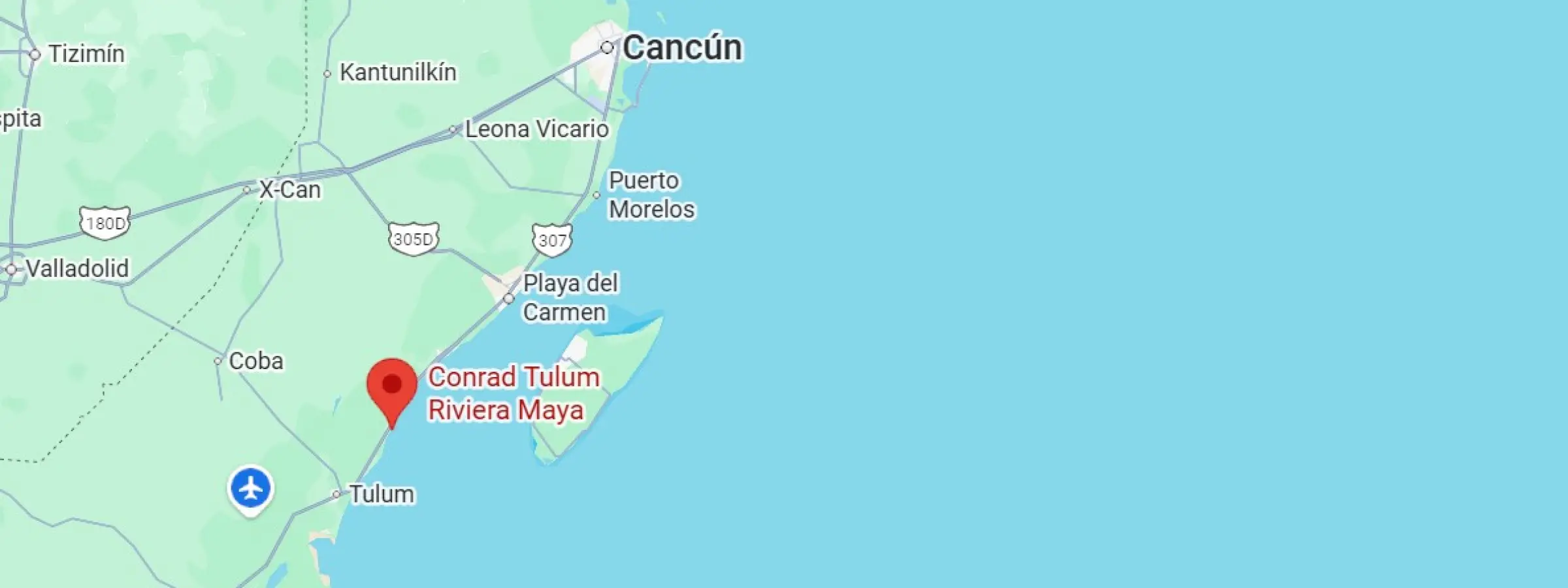 map showing location of conrad tulum in Mexico