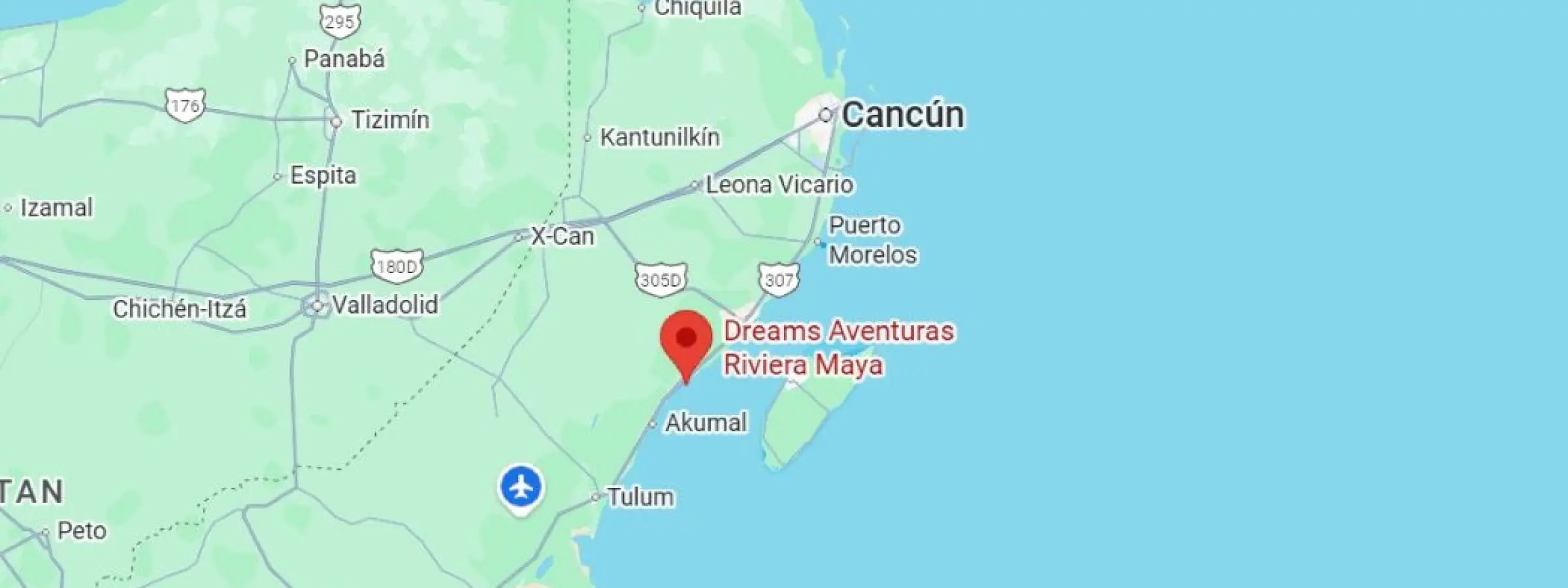 map showing location of dreams aventuras in Mexico