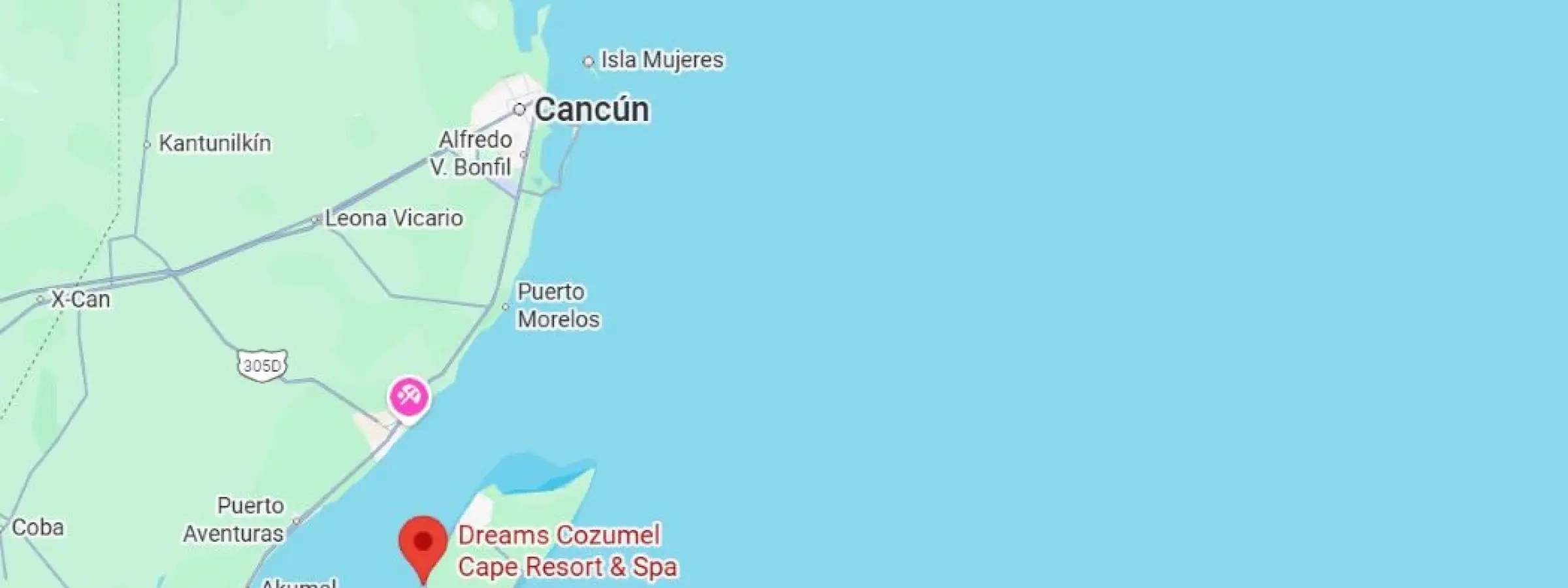 map showing location of dreams cozumel in Mexico